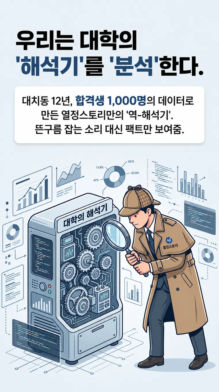 우리는 대학의 해석기를 분석한다 — 대치동 14년, 합격생 1,000명의 데이터로 만든 열정스토리만의 역-해석기