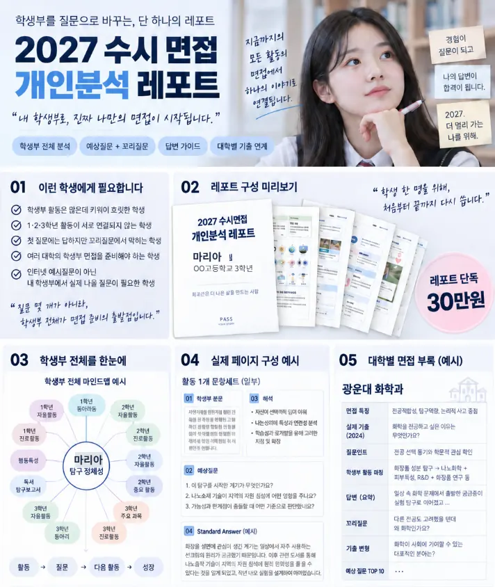 2027 수시면접 개인분석 레포트 · 레포트 단독 30만 원