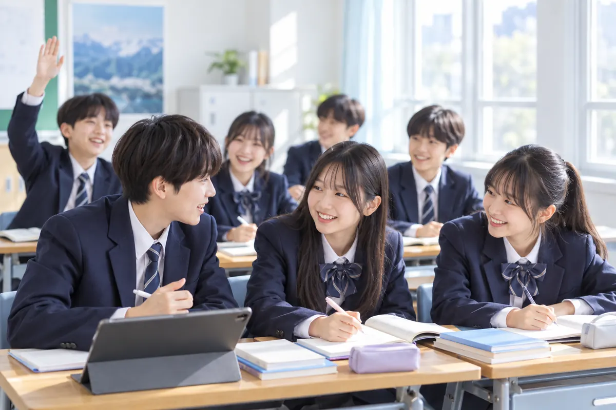 이제는 중학생이다 — 밝은 교실에서 함께 웃으며 토론하는 중학생들