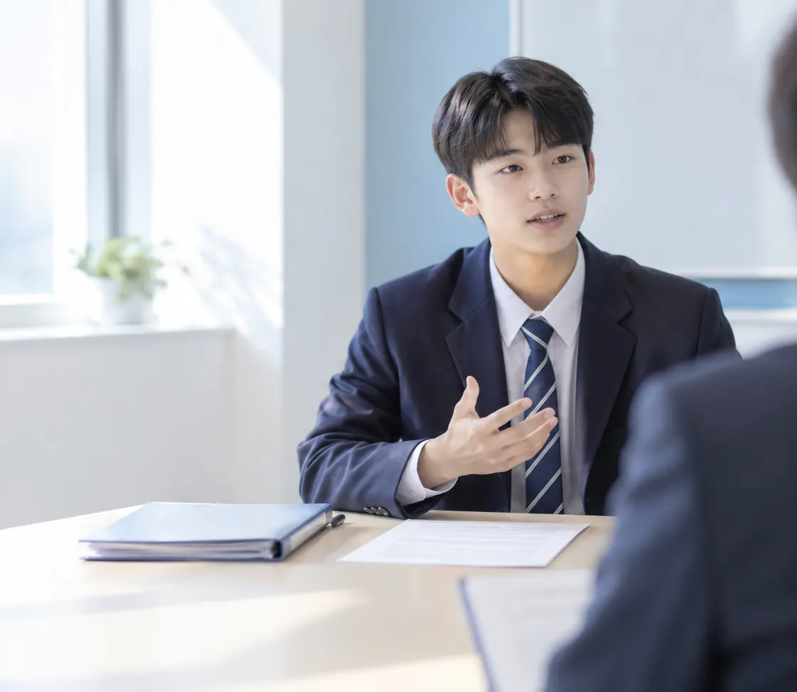 특목고 · 자사고 모의면접 — 자기소개서와 탐구보고서를 앞에 두고 자신 있게 답하는 중학생